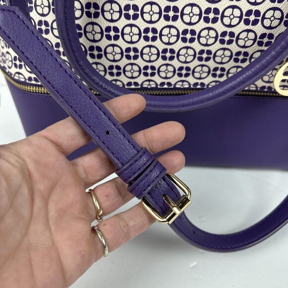 Iman Global Chic Logo Print Dome Satchel Handbag Purse Purple Gold Trim Ivory - Picture 4 of 16